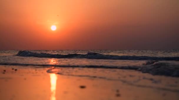 Paisagem noturna com mar ondulado ao pôr do sol — Vídeo de Stock