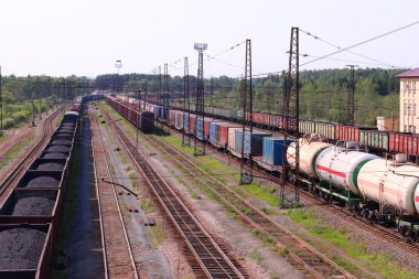 Vagon kömür ve demiryolu parça ve tren ile Üstten Görünüm