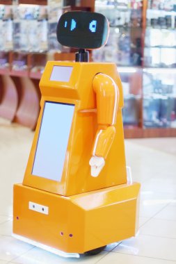 Perm, Rusya - 25 Nisan 2014: Robot organizatörü alışveriş merkezinde C