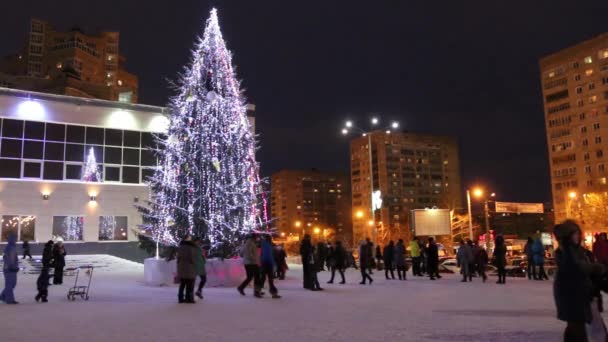俄罗斯佩尔姆 - 2015年1月9日：首都购物中心附近的圣诞树 — 图库视频影像