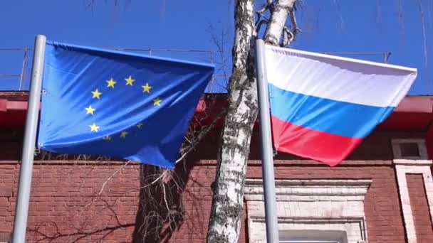 Flags of Russia and European Union — Stock Video