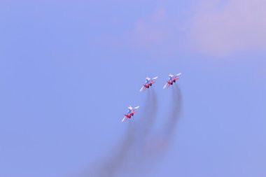 Perm, Rusya - 27 Haziran 2015: Üç Mig 29 savaş uçağı