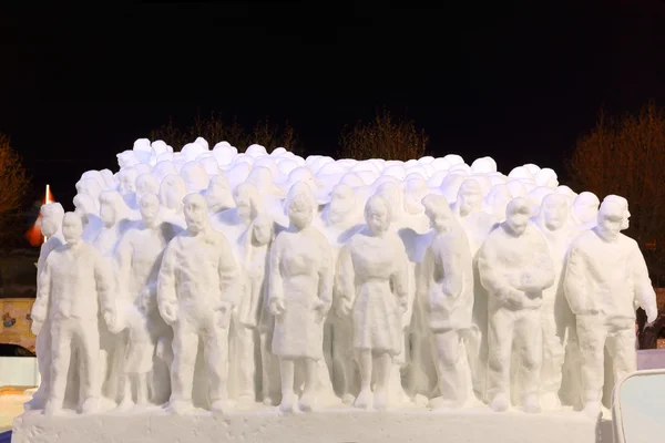 PERM, RUSSIA - JAN 26, 2015: Snow sculpture People in Ice town — Stock Photo, Image