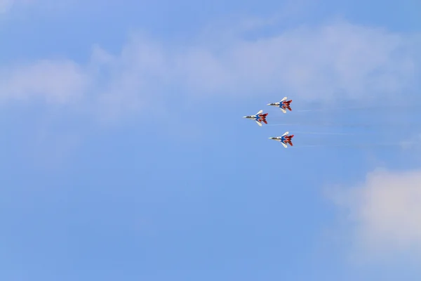 PERM, RUSSIA - JUN 27, 2015: Three Mig 29 fighter aircrafts — Stock Photo, Image