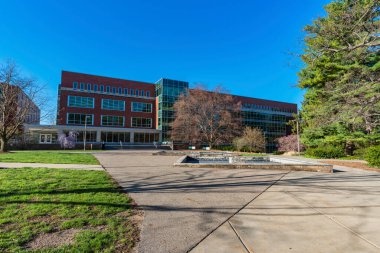  Michigan Eyalet Üniversitesi 'nin kampüsündeki ana kütüphane manzarası