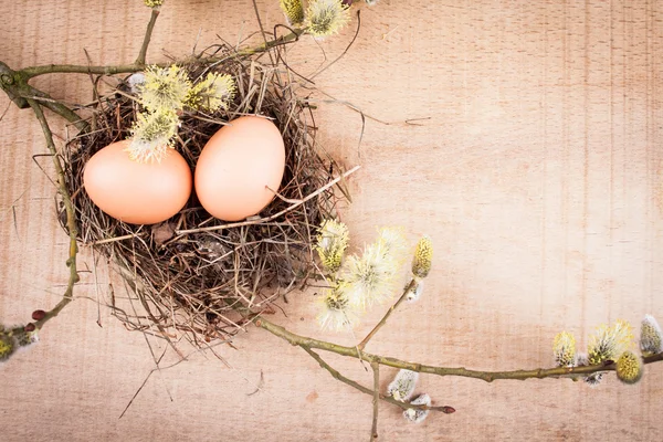 Påskägg på träbordet — Stockfoto