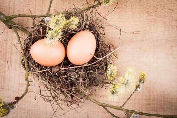 Easter eggs on the wooden table — Stock Photo, Image