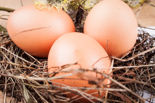 Easter eggs on the wooden table — Stock Photo, Image