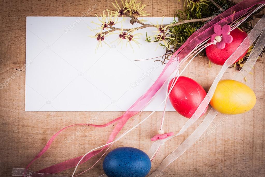 easter eggs on the wooden table