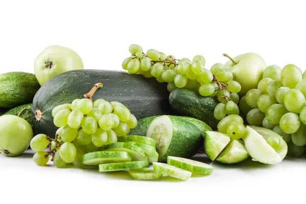 Fruits and vegetables isolated on white background, apple, cucumberi, grapes Stock Image