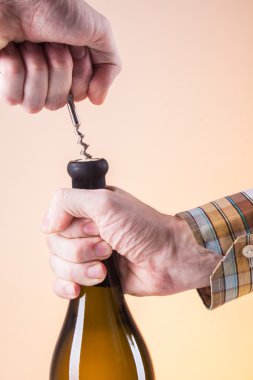 bir şişe beyaz şarap ve şarap için tirbuşon