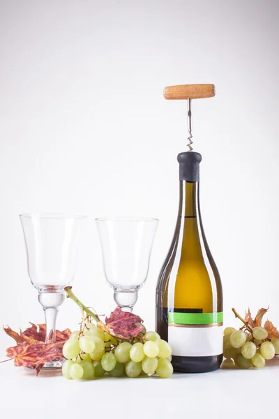 Bottle of white wine and a corkscrew for wine — Stock Photo, Image