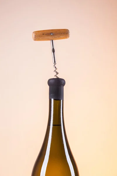 Bottle of white wine and a corkscrew for wine — Stock Photo, Image