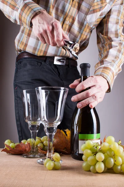 Dining opening white wine vintage — Stock Photo, Image