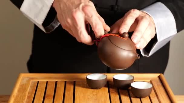 Чайна Церемонія Китайський Чайник Кераміки — стокове відео