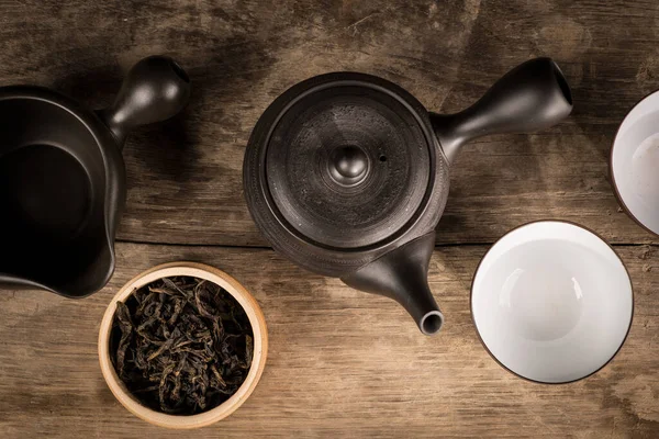 Preparation Green Loose Tea Traditional Japanese Ceramics — Stock Photo, Image