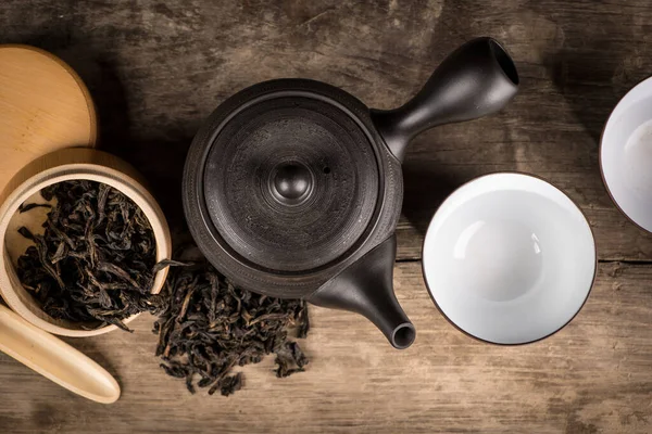 Preparation Green Loose Tea Traditional Japanese Ceramics — Stock Photo, Image