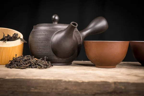Preparation Green Loose Tea Traditional Japanese Ceramics — Stock Photo, Image