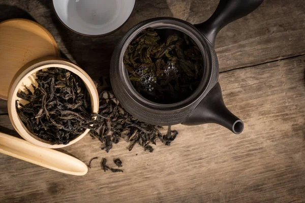 Preparation Green Loose Tea Traditional Japanese Ceramics — Stock Photo, Image