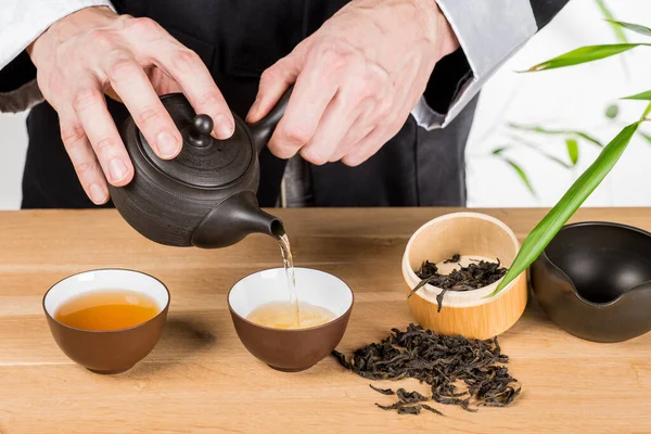 Preparation Green Loose Tea Traditional Japanese Ceramics — Stock Photo, Image