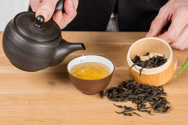 Preparation Green Loose Tea Traditional Japanese Ceramics — Stock Photo, Image