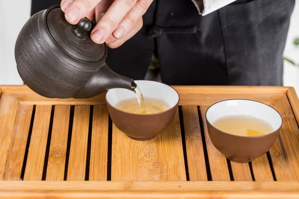 Preparation Green Loose Tea Traditional Japanese Ceramics — Stock Photo, Image