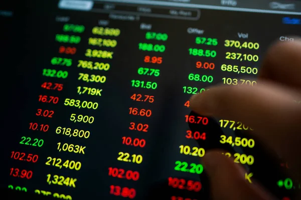 El, tabletteki numaraların ticaretini yapıyor. Borsa konsepti ticareti.