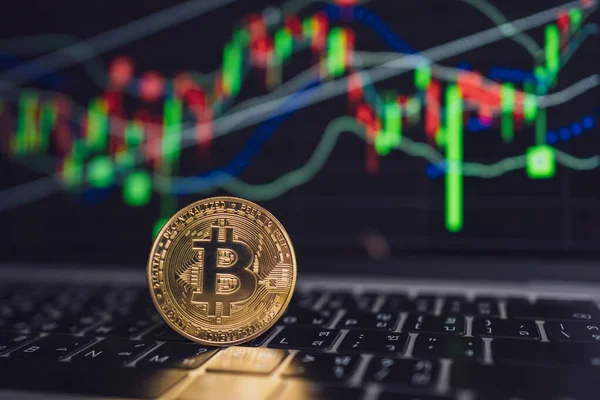 Bitcoin Intercambio Comercio Con Gráfico Fondo Pantalla Del Ordenador Portátil — Foto de Stock