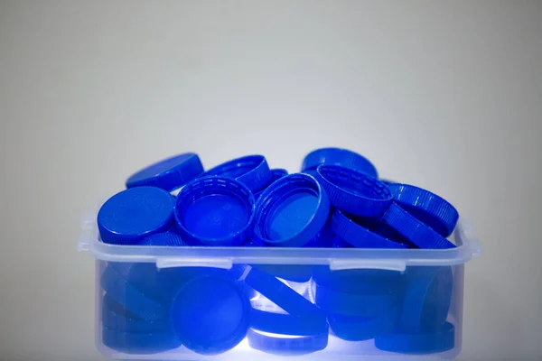 Blue Plastic Caps Recycling — Stock Photo, Image