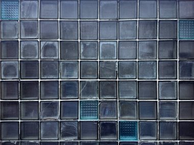 Eski kırık cam blok kiremit duvar dokusu, buzlu cam tuğla duvar arka plan yatay konumu