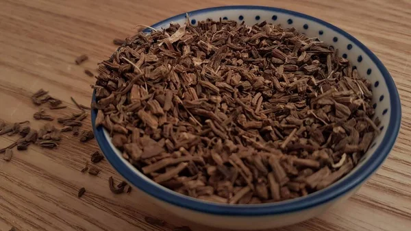 Valerian root has been used for ages for its calming effect. In alternative medicine, it is an herb that brings peace to the mind and helps you sleep. Valerian root is great to help fight anxiety. These smelly dried herbs are ready to be used in tea.