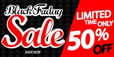 Black Friday Sale 50% off, discount poster design template, final season offer, promotion banner, vector illustration