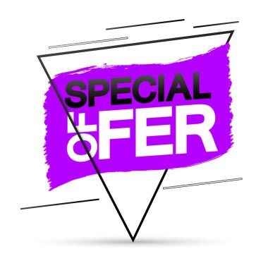 Özel Teklif, indirimli afiş tasarım şablonu, indirim etiketi, grunge fırçası, vektör illüstrasyonu