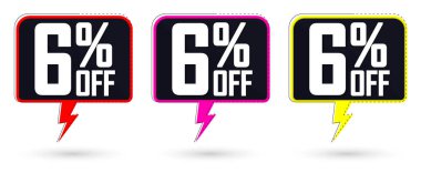 İndirim pankartlarında% 6 indirim, indirim etiketleri tasarım şablonu, tanıtım uygulaması simgeleri, vektör illüstrasyonunu ayarla