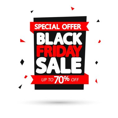 Kara Cuma indirimi% 70 'e kadar indirimli, pankart tasarım şablonu, tasfiye teklifi, sezon sonu, vektör ilüstrasyonu