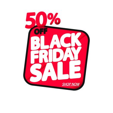 Kara Cuma indirimi% 50 'ye varan indirimler, pankart tasarımı, tasarım teklifi, sezon sonu, vektör illüstrasyonu
