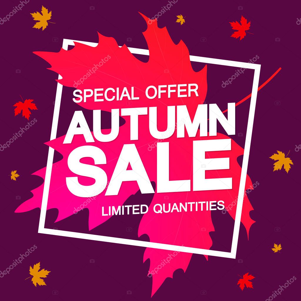 Autumn Sale, poster design template, Fall discount banner, special offer, vector illustration