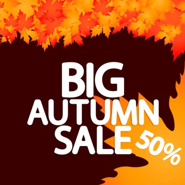 Sonbahar indirimi, poster tasarımı şablonu, harcamak ve biriktirmek, sonbahar özel teklifi, sezon sonu, vektör illüstrasyonu