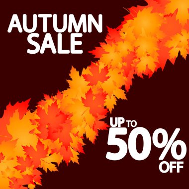 Sonbahar indirimi, poster tasarımı şablonu, harcamak ve biriktirmek, sonbahar özel teklifi, sezon sonu, vektör illüstrasyonu