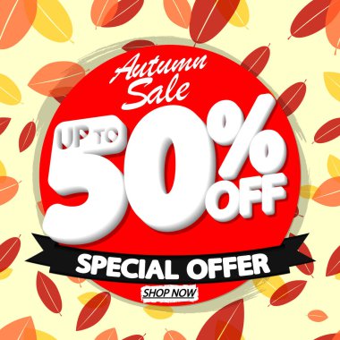 Sonbahar indirimi, poster tasarımı şablonu, harcamak ve biriktirmek, sonbahar özel teklifi, sezon sonu, vektör illüstrasyonu