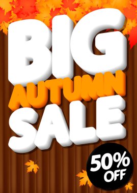 Sonbahar indirimi, poster tasarımı şablonu, harcamak ve biriktirmek, sonbahar özel teklifi, sezon sonu, vektör illüstrasyonu
