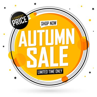 Sonbahar Satışı, bayrak tasarım şablonu, sonbahar indirim etiketi, özel teklif, tanıtım etiketi, harcayın ve daha fazla biriktirin, tanıtım posteri, vektör ilüstrasyonu