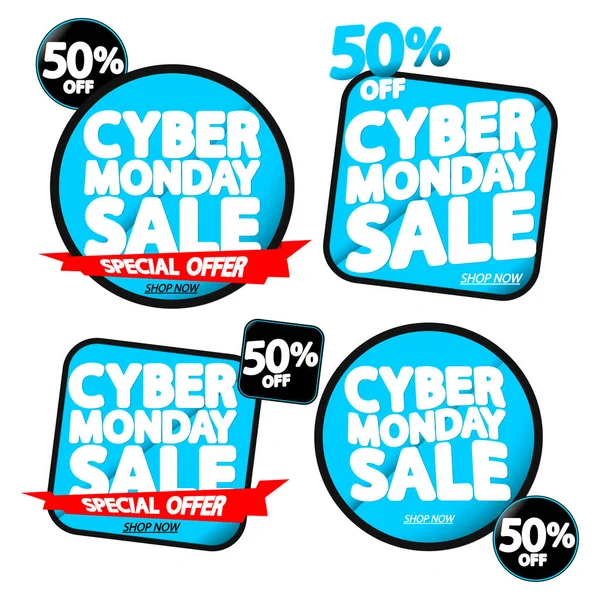 Cyber Monday Set Sale Banners Design Template Tags Desconto Ofertas — Vetor de Stock
