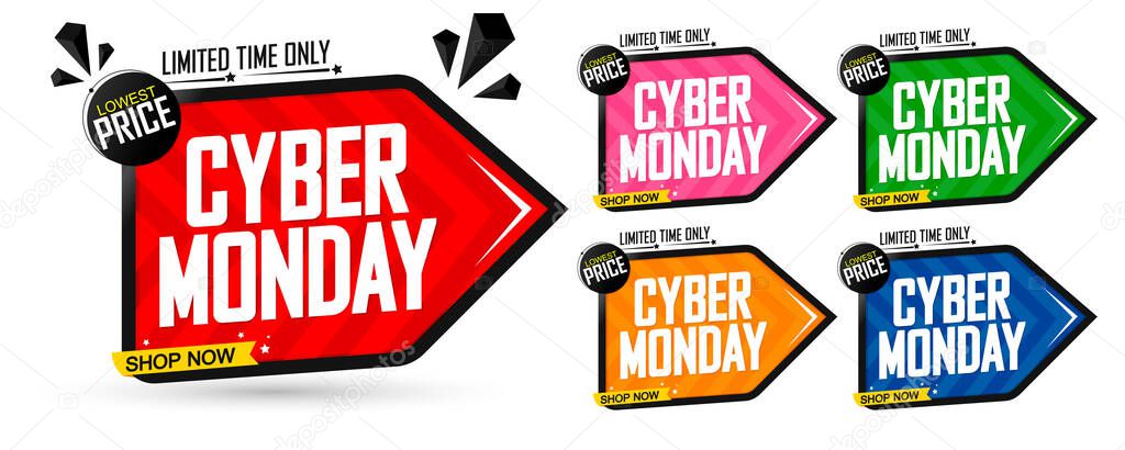Cyber Monday, Set Sale banners design template, discount tags, final season offers, vector illustration