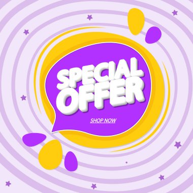 Özel teklif, satış afişi tasarım şablonu, indirim etiketi, tanıtım posteri, vektör illüstrasyonu