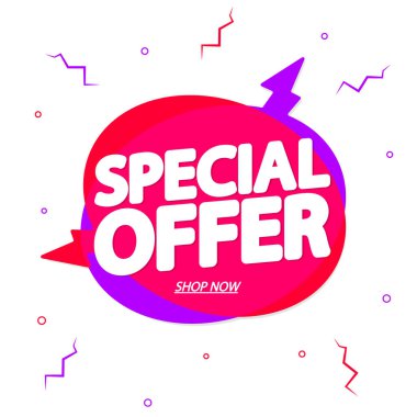 Özel teklif, satış afişi tasarım şablonu, indirim etiketi, tanıtım posteri, vektör illüstrasyonu