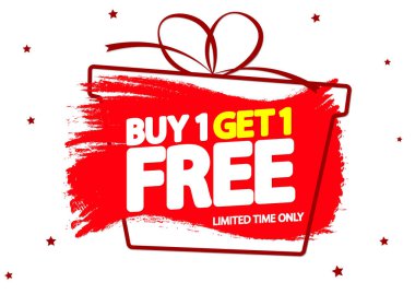 1 alana 1 bedava, indirimli pankart tasarım şablonu, indirim etiketi, bogo, en düşük fiyat, harcayın ve daha fazla tasarruf edin, vektör ilüstrasyonu