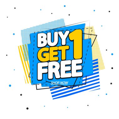 1 alana 1 bedava, indirimli pankart tasarım şablonu, indirim etiketi, bogo, en düşük fiyat, harcayın ve daha fazla tasarruf edin, vektör ilüstrasyonu