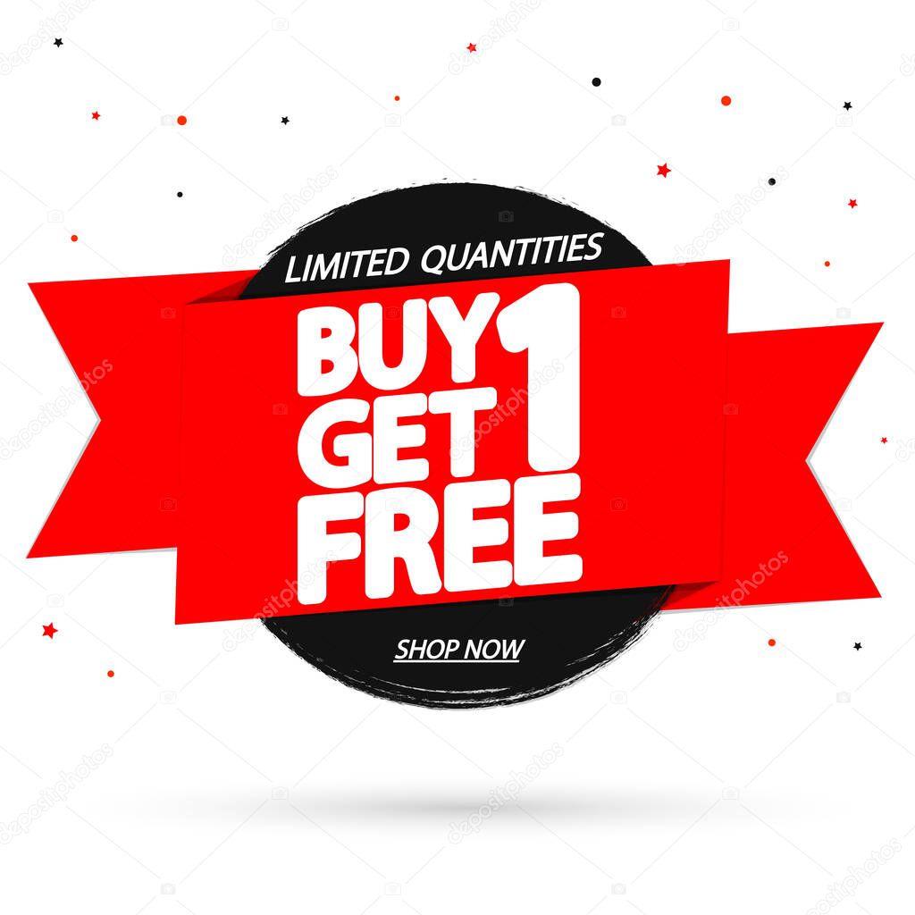 Buy 1 Get 1 Free, Sale banner design template, discount tag, bogo, lowest price, spend up and save more, vector illustration