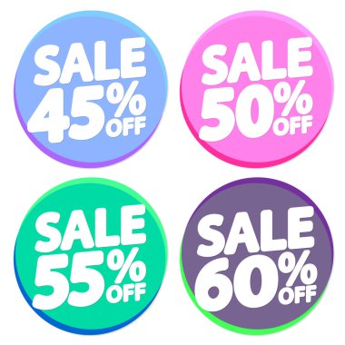 İndirim pankartları tasarım şablonu, indirim etiketleri, uygulama simgeleri, vektör illüstrasyonunu ayarla